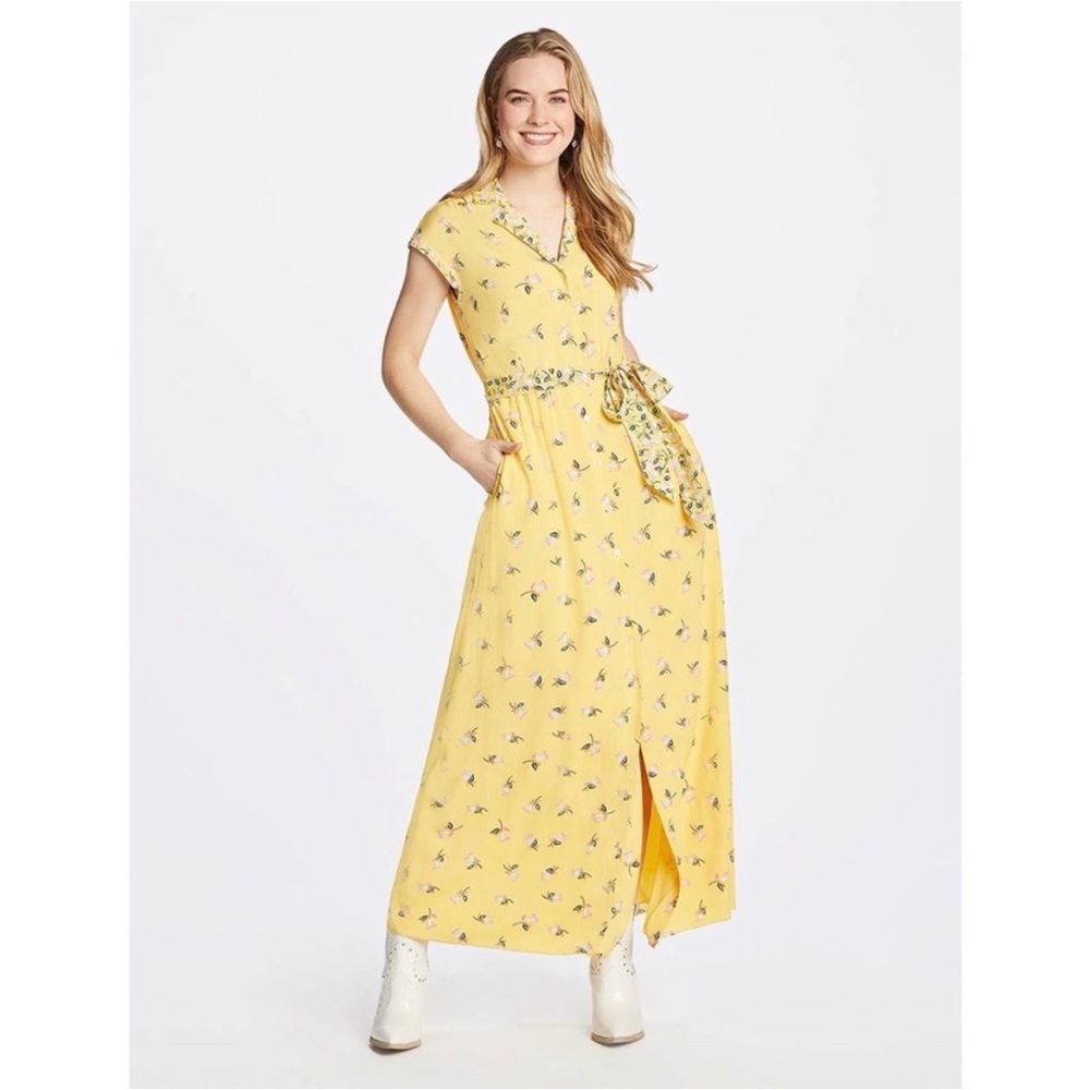 Yellow Floral Wrap Maxi Dress with Sash